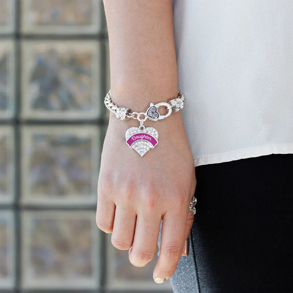 Silver Magenta Daughter Pave Heart Charm Braided Bracelet