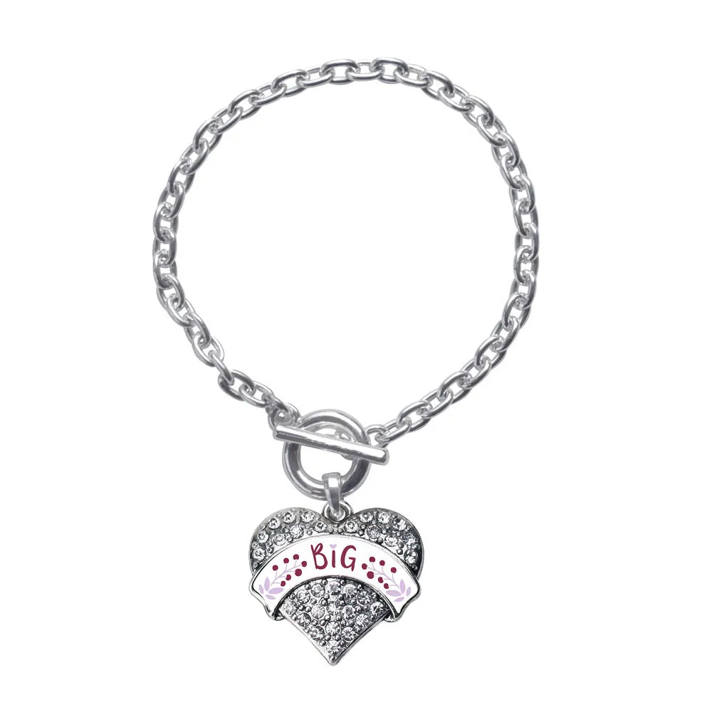 Silver Maroon and Lavender Big Pave Heart Charm Toggle Bracelet