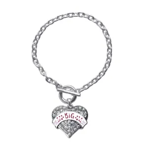 Silver Maroon and Lavender Big Pave Heart Charm Toggle Bracelet