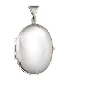 Silver medium oval locket includes chain