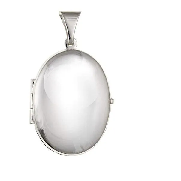 Silver medium oval locket includes chain