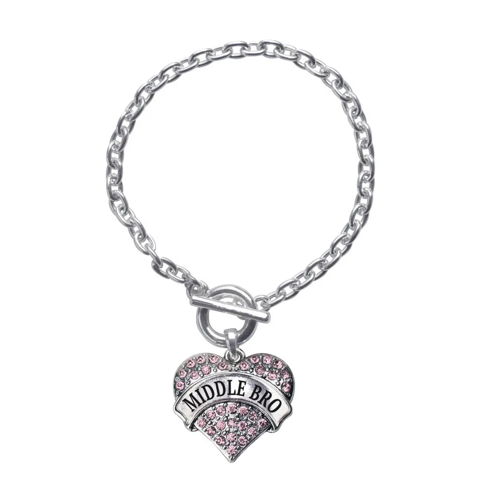Silver Middle Bro Pink Pink Pave Heart Charm Toggle Bracelet