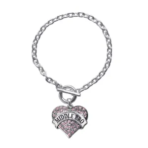 Silver Middle Bro Pink Pink Pave Heart Charm Toggle Bracelet