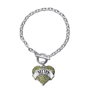 Silver Mimi Green Green Pave Heart Charm Toggle Bracelet