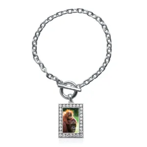 Silver Momma and Baby Orangutans Rectangle Charm Toggle Bracelet
