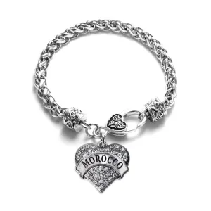 Silver Morocco Pave Heart Charm Braided Bracelet