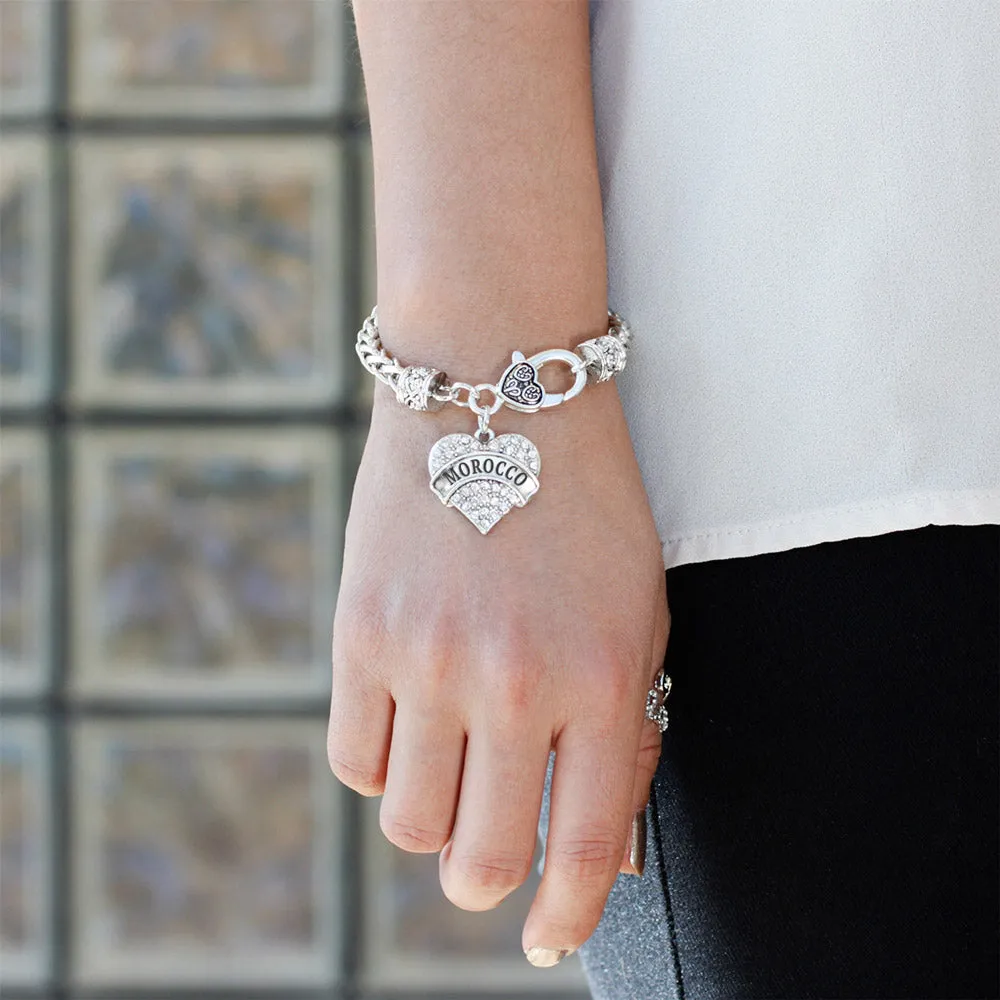 Silver Morocco Pave Heart Charm Braided Bracelet