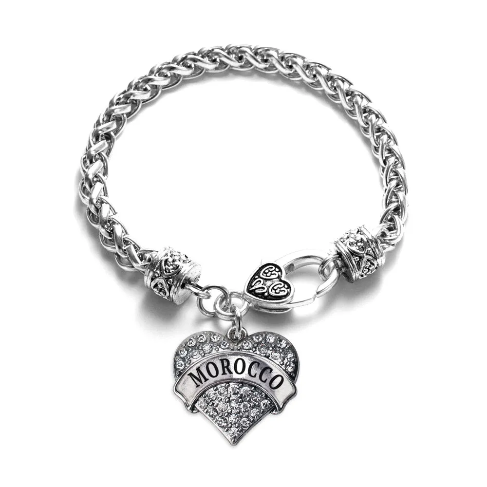Silver Morocco Pave Heart Charm Braided Bracelet