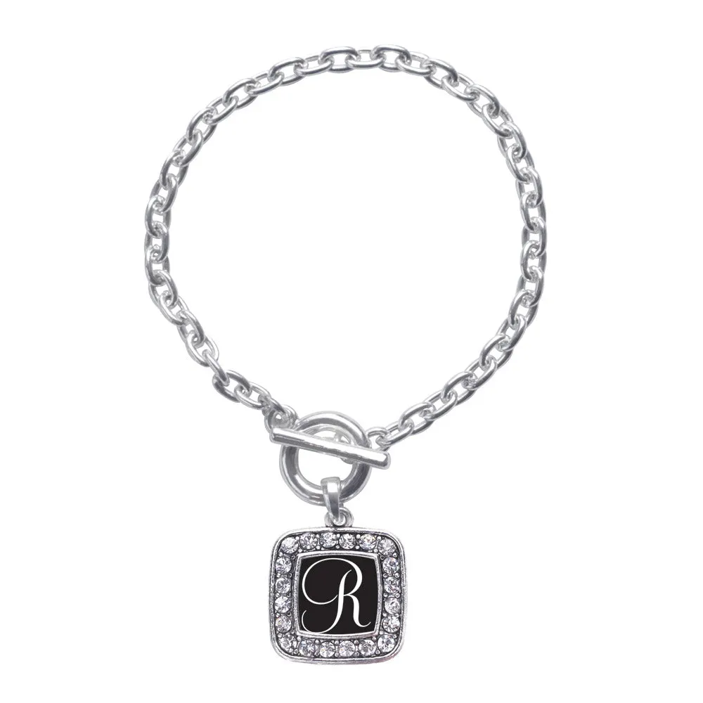 Silver My Script Initials - Letter R Square Charm Toggle Bracelet