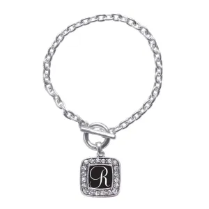 Silver My Script Initials - Letter R Square Charm Toggle Bracelet