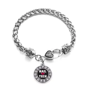 Silver Nail Tech Circle Charm Braided Bracelet