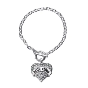 Silver Nasty Woman Pave Heart Charm Toggle Bracelet