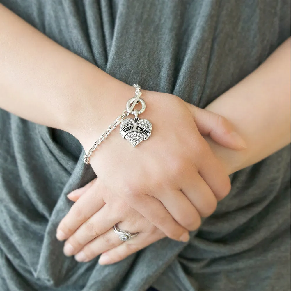 Silver Nasty Woman Pave Heart Charm Toggle Bracelet
