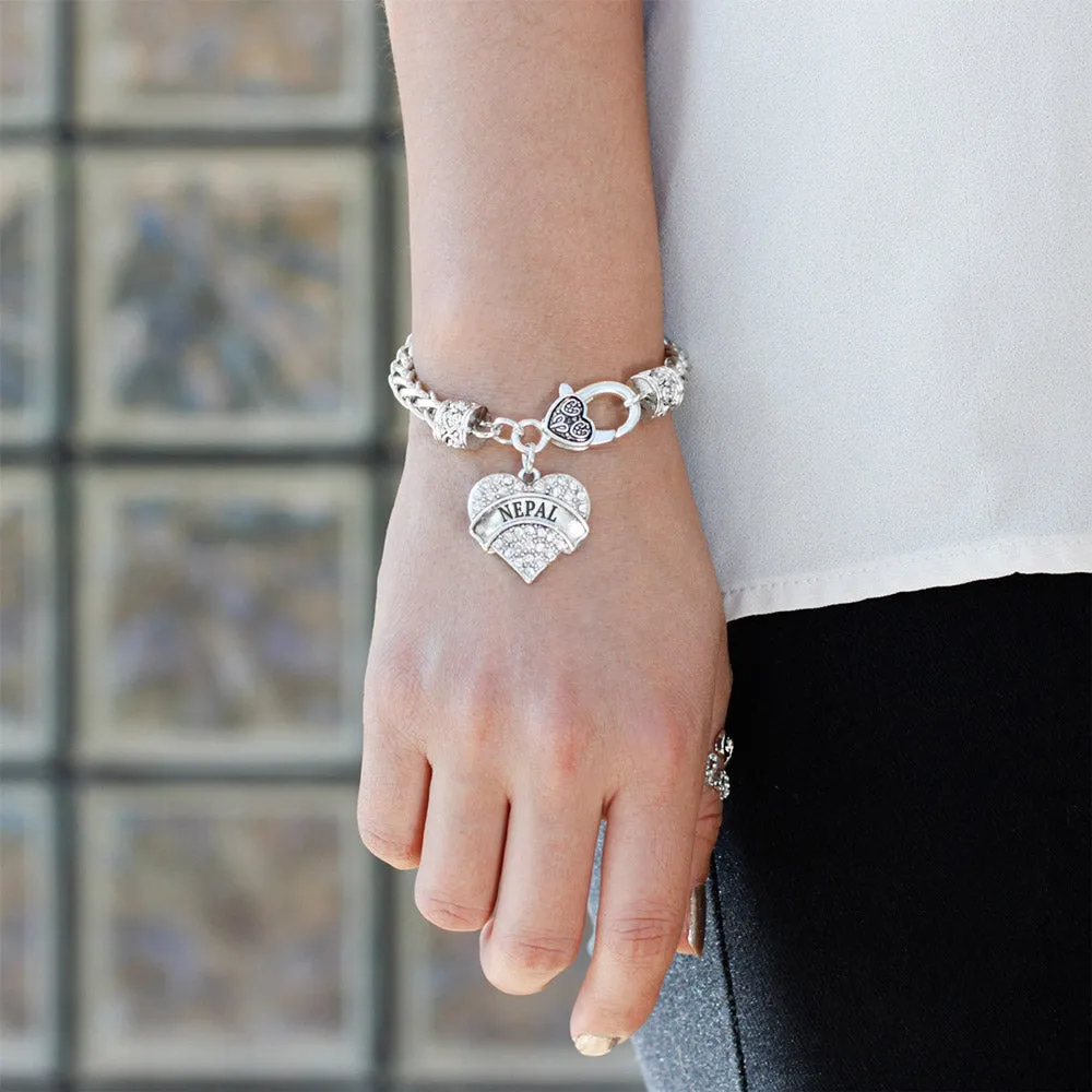 Silver Nepal Pave Heart Charm Braided Bracelet
