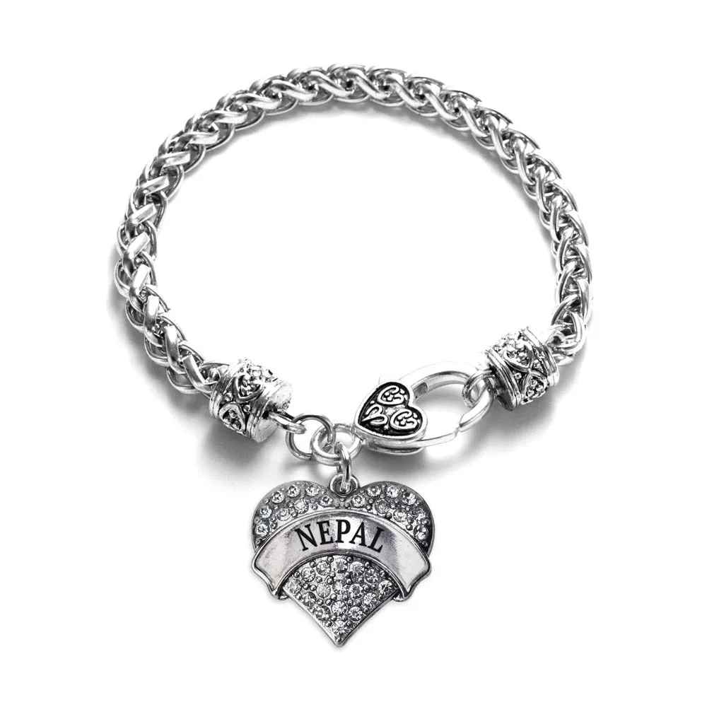 Silver Nepal Pave Heart Charm Braided Bracelet
