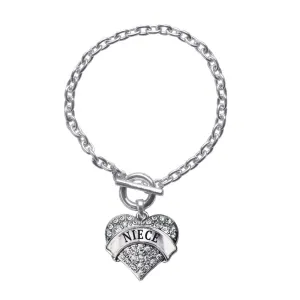 Silver Niece Pave Heart Charm Toggle Bracelet