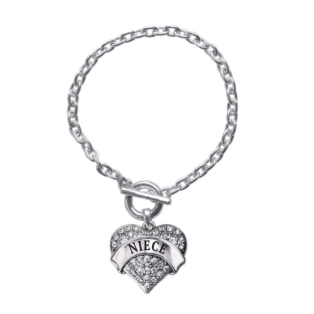 Silver Niece Pave Heart Charm Toggle Bracelet