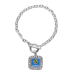 Silver Oklahoma Flag Square Charm Toggle Bracelet
