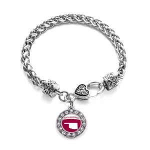 Silver Oklahoma Outline Circle Charm Braided Bracelet