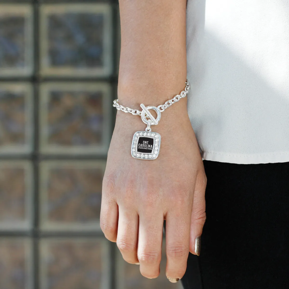 Silver One Carolina - #CarolinaStrong Square Charm Toggle Bracelet