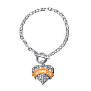 Silver Orange Senior 2020 Pave Heart Charm Toggle Bracelet