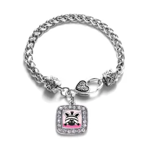 Silver Peeking Zebra Square Charm Braided Bracelet