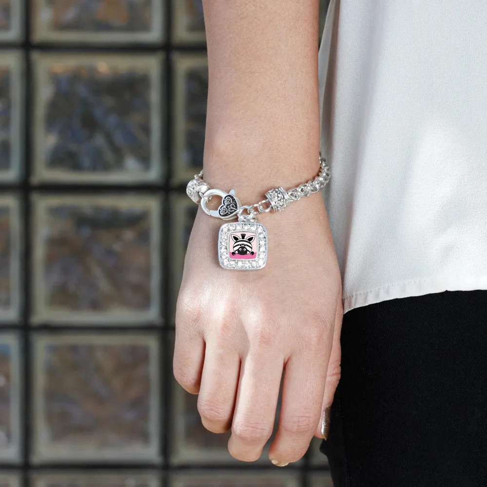Silver Peeking Zebra Square Charm Braided Bracelet