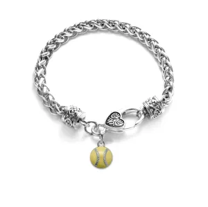 Silver Petite Softball Charm Braided Bracelet