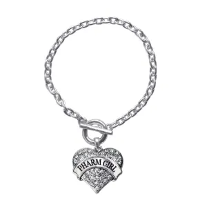 Silver Pharm Girl Pave Heart Charm Toggle Bracelet