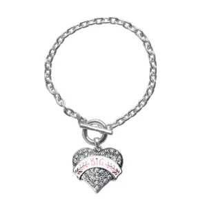 Silver Pink and Brown Big Pave Heart Charm Toggle Bracelet
