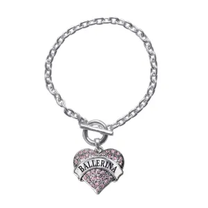 Silver Pink Ballerina Pink Pave Heart Charm Toggle Bracelet