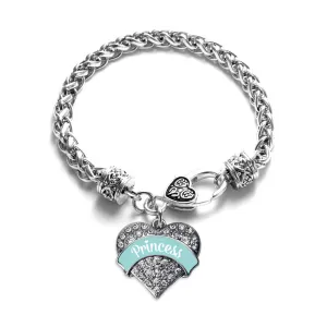 Silver Princess - Teal Pave Heart Charm Braided Bracelet