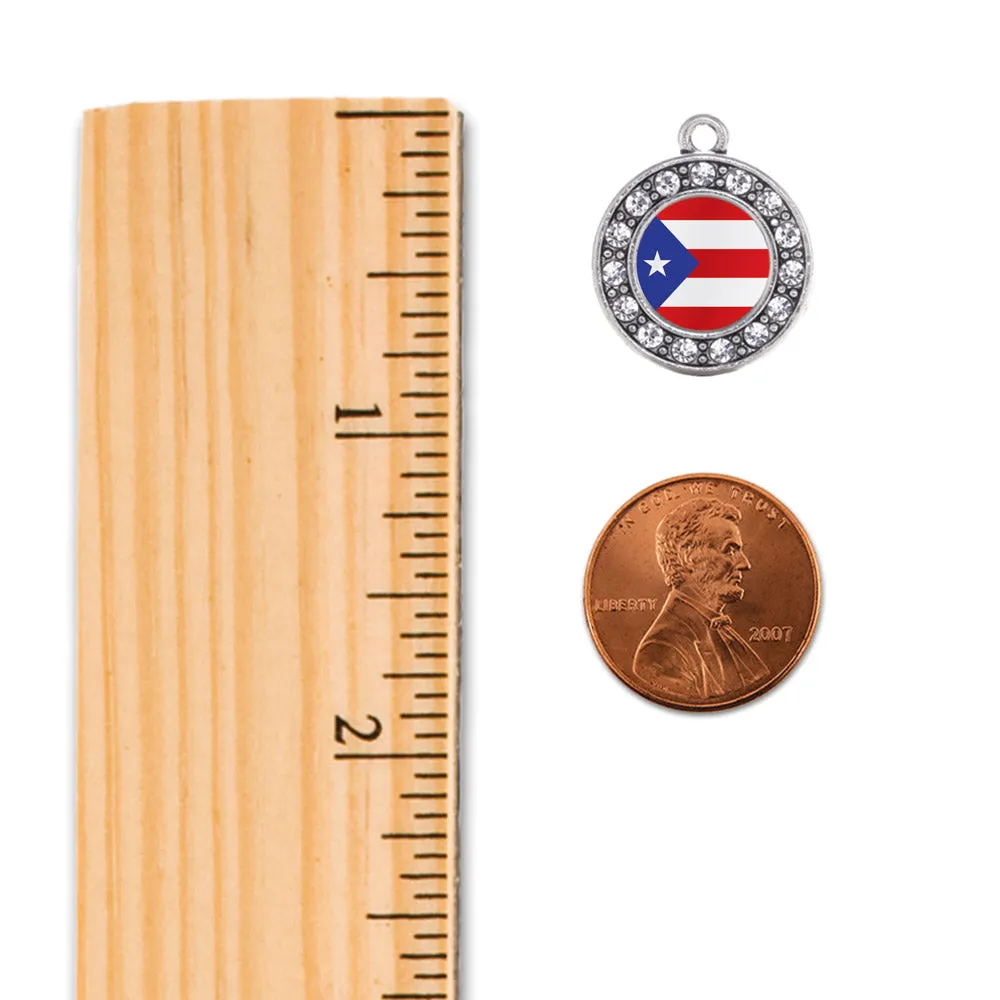 Silver Puerto Rico Flag Circle Charm Toggle Bracelet