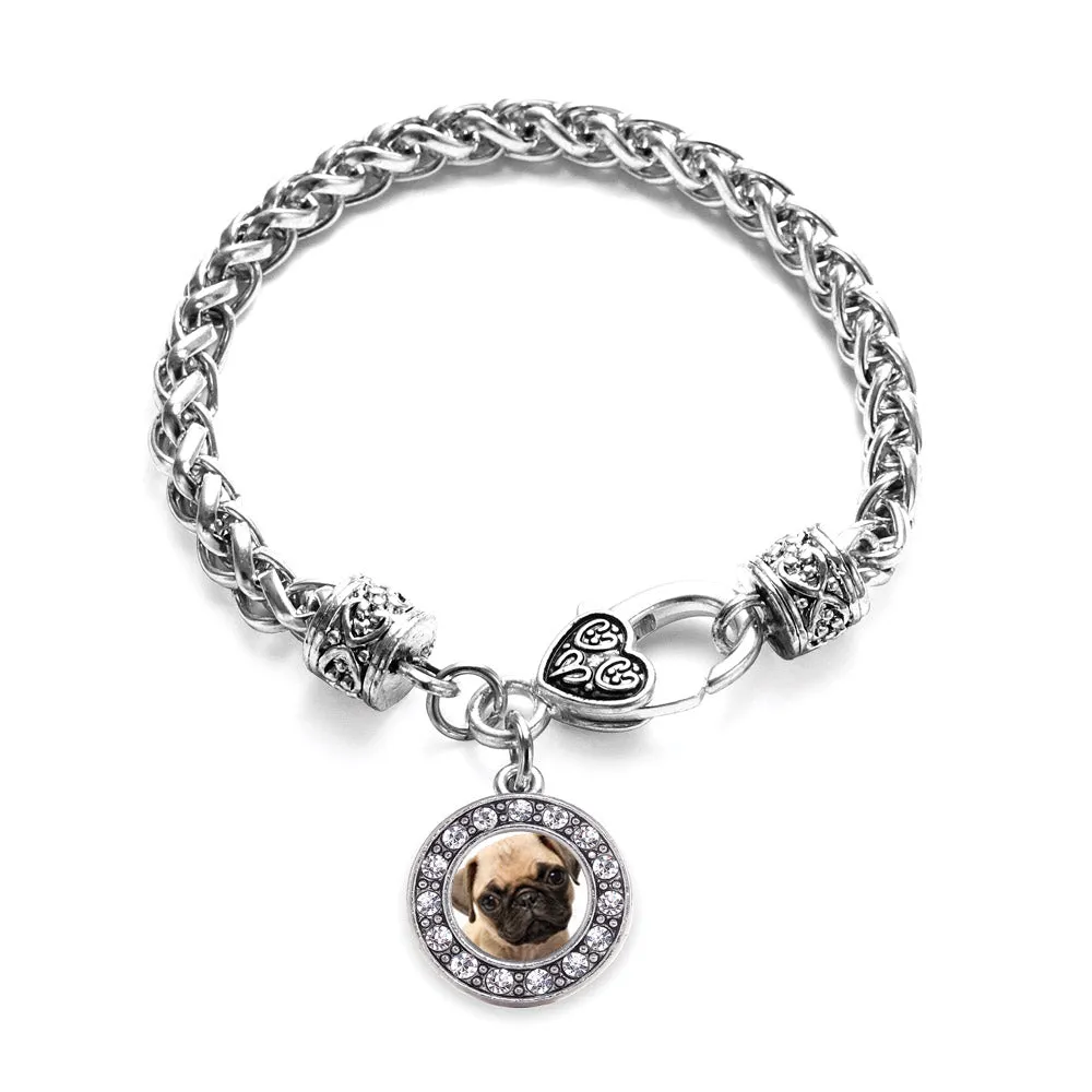 Silver Pug Circle Charm Braided Bracelet
