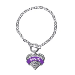 Silver Purple Baby Sister Pave Heart Charm Toggle Bracelet