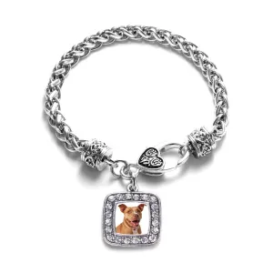 Silver Red Pit Bull Square Charm Braided Bracelet