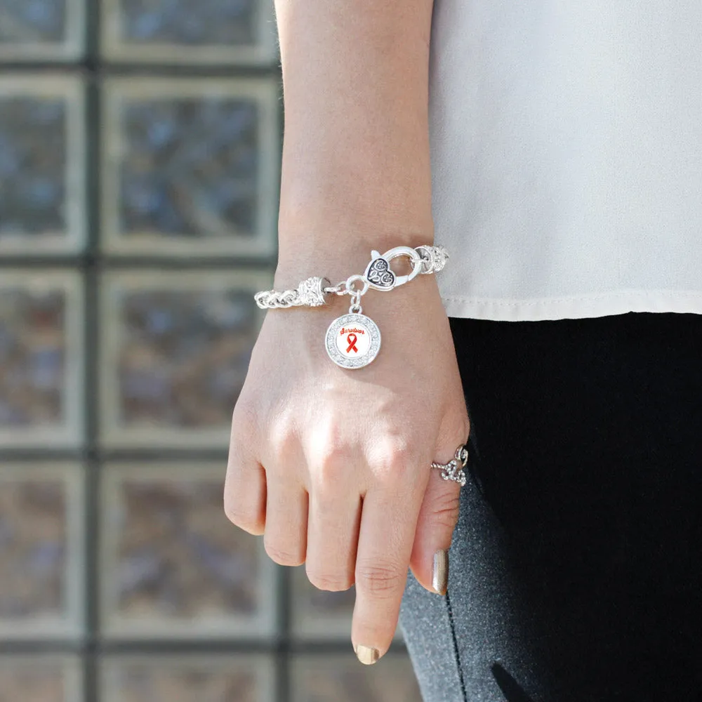 Silver Red Ribbon Survivor Circle Charm Braided Bracelet