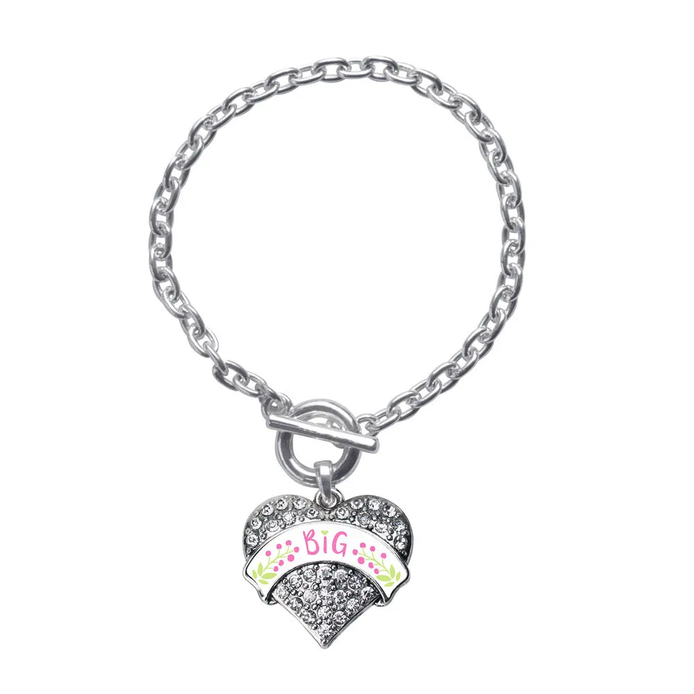 Silver Rose and Green Big Pave Heart Charm Toggle Bracelet