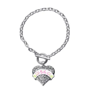 Silver Rose and Green Big Pave Heart Charm Toggle Bracelet