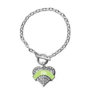 Silver Sage Green Hija Pave Heart Charm Toggle Bracelet