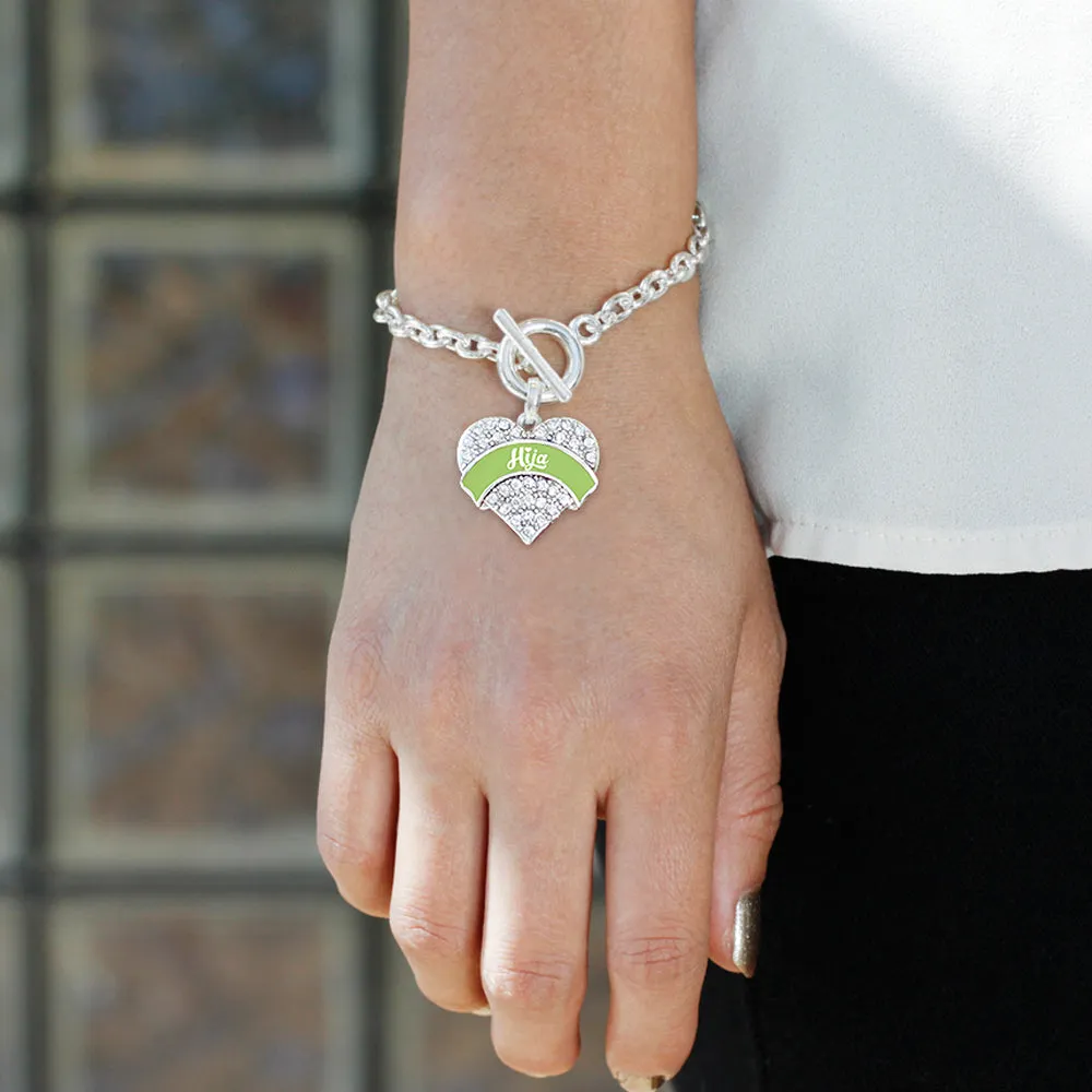 Silver Sage Green Hija Pave Heart Charm Toggle Bracelet