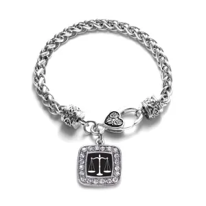 Silver Scale Of Justice Square Charm Braided Bracelet