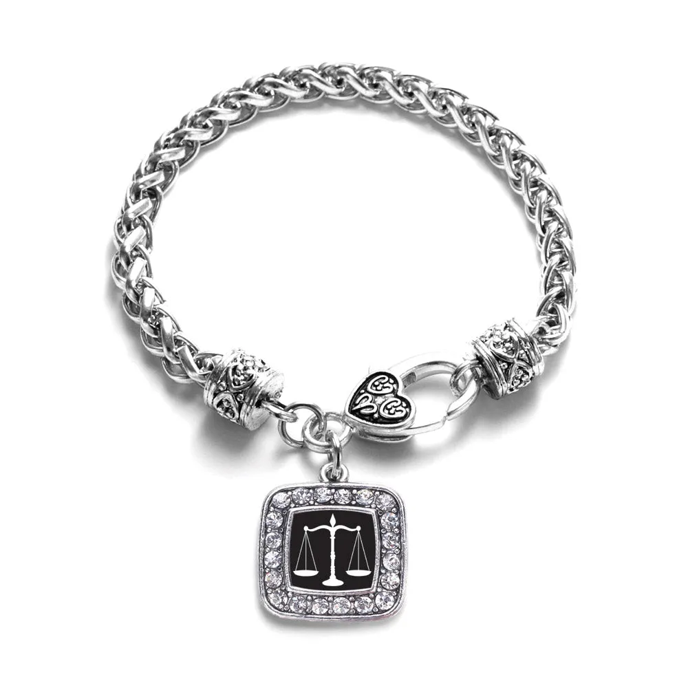 Silver Scale Of Justice Square Charm Braided Bracelet