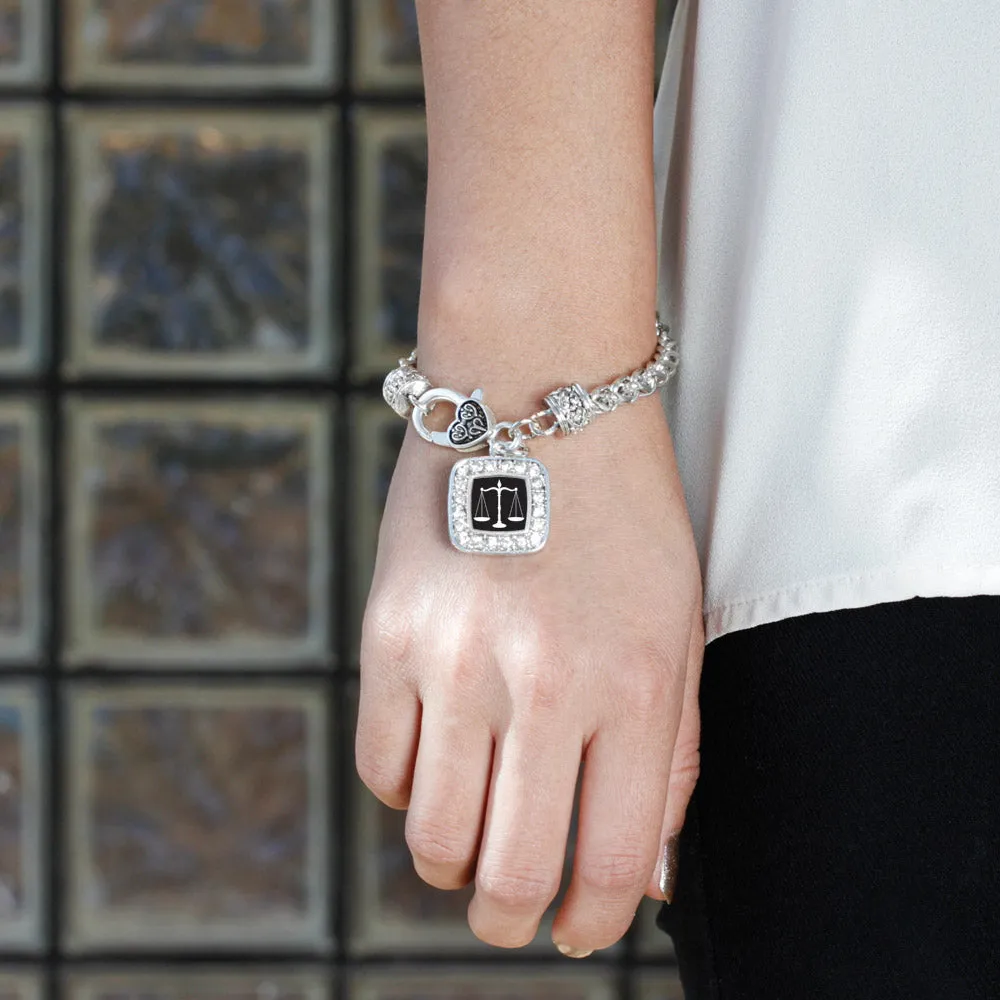 Silver Scale Of Justice Square Charm Braided Bracelet