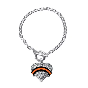 Silver Search and Rescue Support Pave Heart Charm Toggle Bracelet