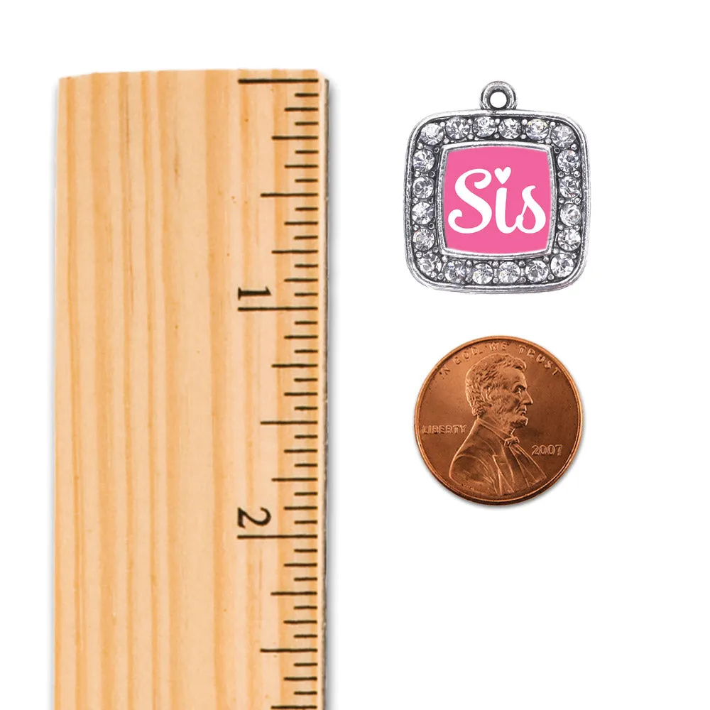 Silver Sis Pink Script Square Charm Toggle Bracelet