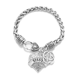 Silver Sissy Celtic Knot Pave Heart Charm Braided Bracelet