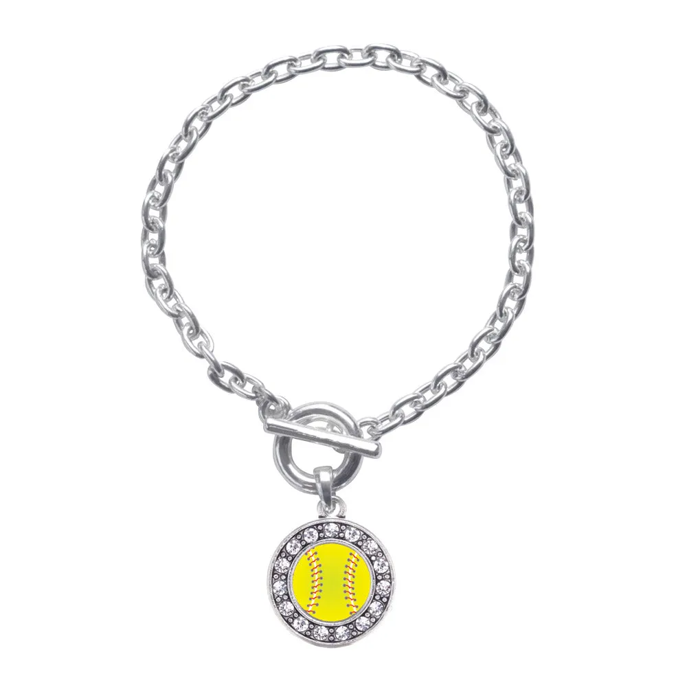 Silver Softball Circle Charm Toggle Bracelet