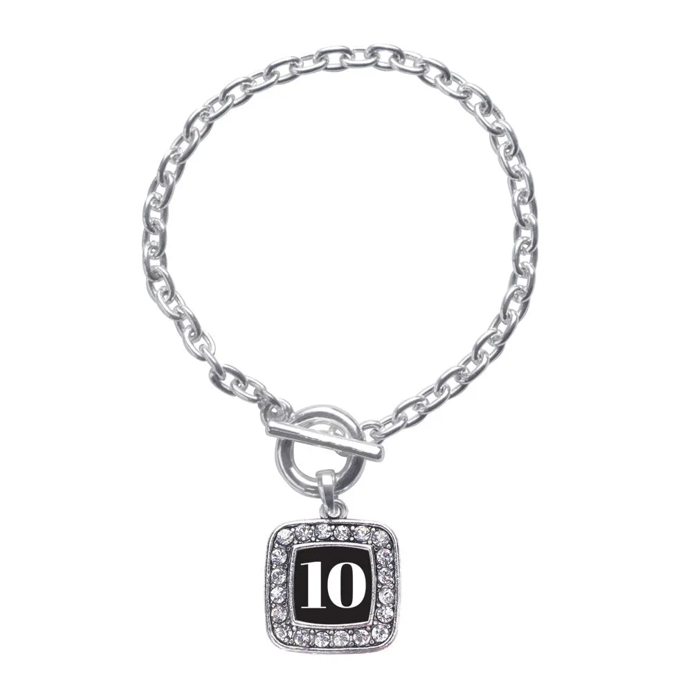 Silver Sport Number 10 Square Charm Toggle Bracelet