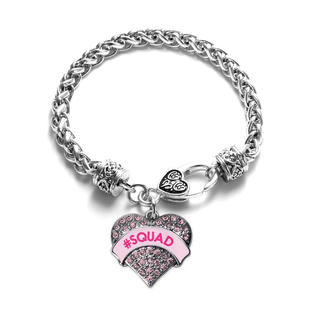 Silver #SQUAD Candy Pink Pink Pave Heart Charm Braided Bracelet